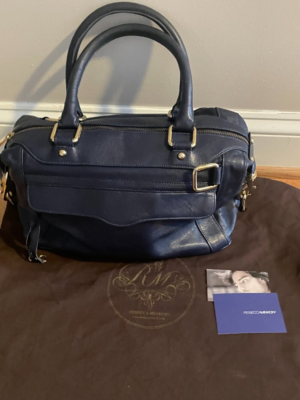 Vintage Rebecca Minkoff Mini MAB Satchel Navy Leather - OG Floral Lining